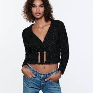 Zara METALLIC THREAD KNIT CARDIGAN
